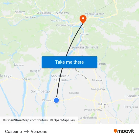 Coseano to Venzone map