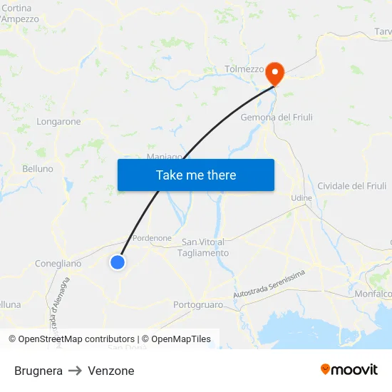 Brugnera to Venzone map