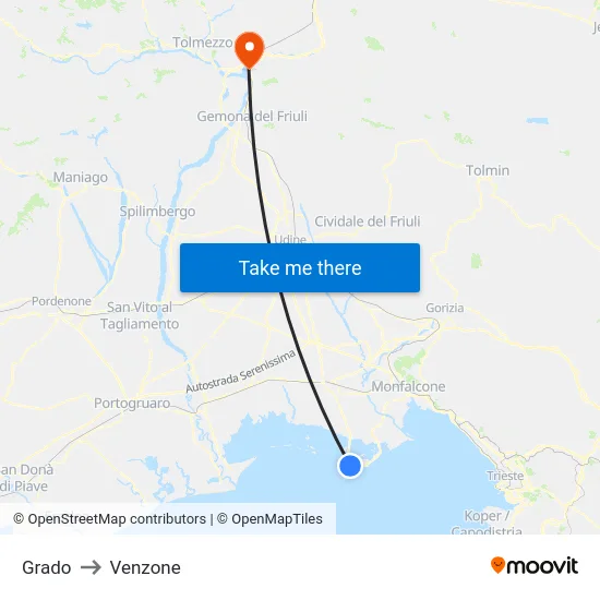Grado to Venzone map