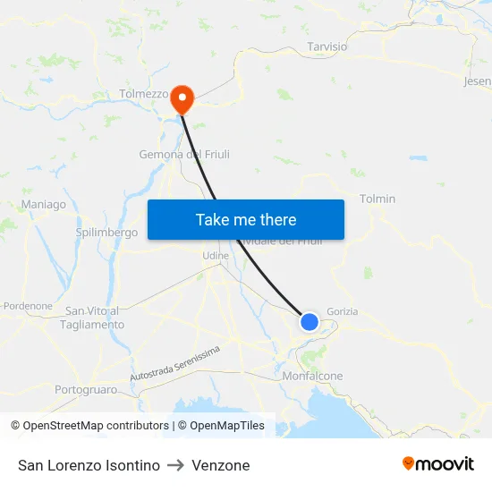 San Lorenzo Isontino to Venzone map