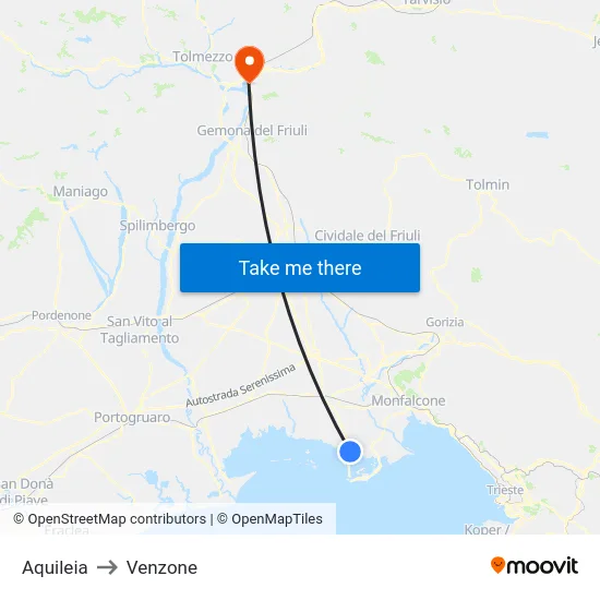 Aquileia to Venzone map