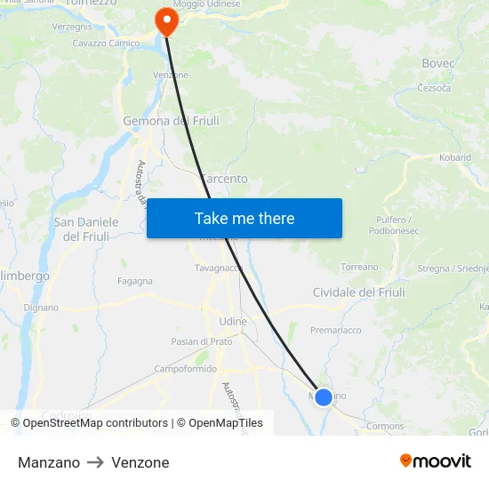 Manzano to Venzone map