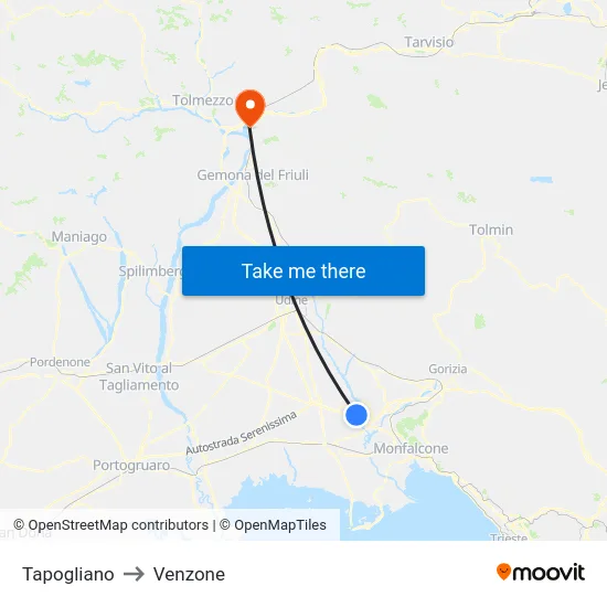 Tapogliano to Venzone map