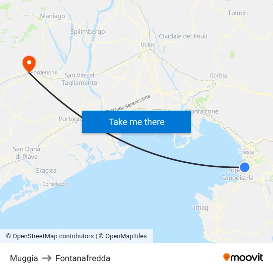 Muggia to Fontanafredda map