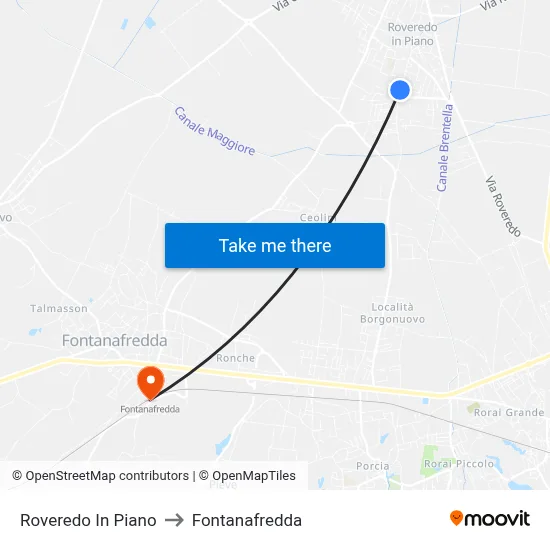 Roveredo in Piano to Fontanafredda map