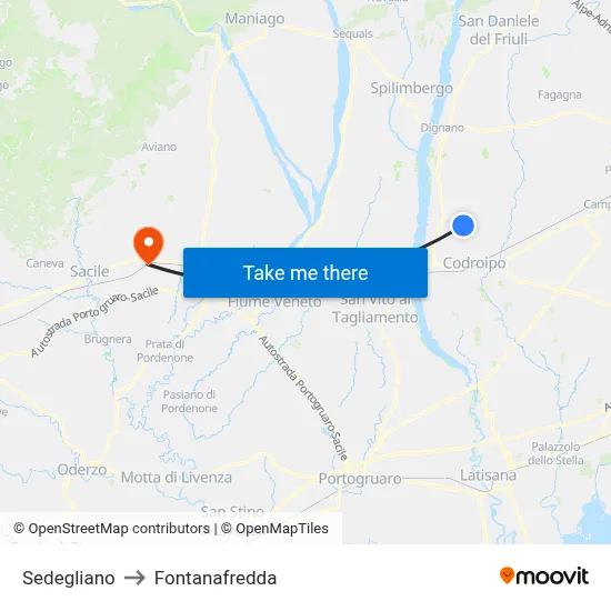 Sedegliano to Fontanafredda map