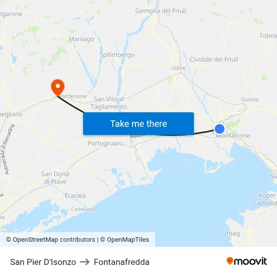 San Pier d'Isonzo to Fontanafredda map