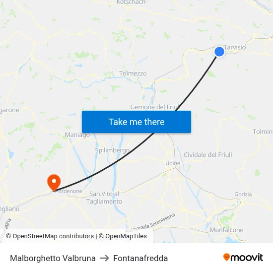 Malborghetto Valbruna to Fontanafredda map