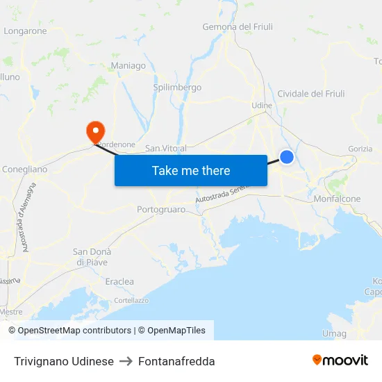 Trivignano Udinese to Fontanafredda map