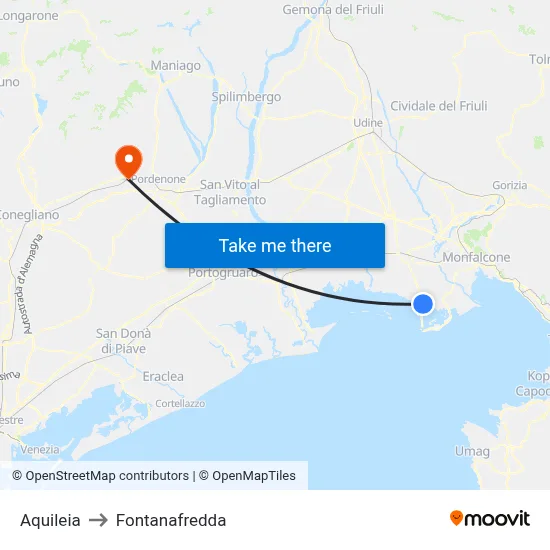 Aquileia to Fontanafredda map
