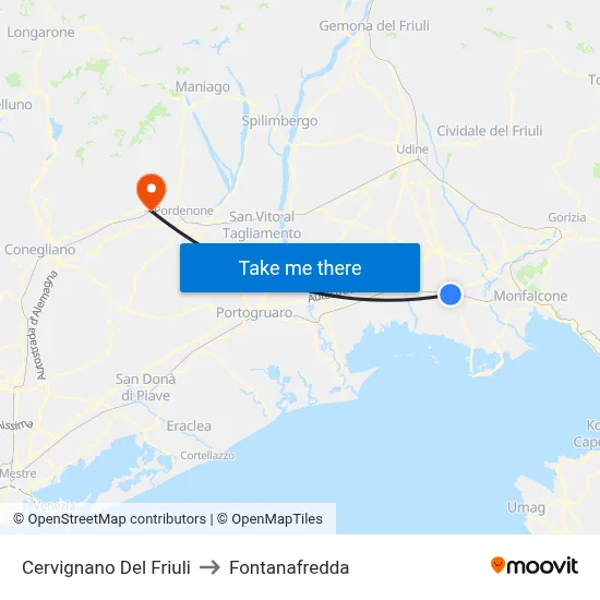 Cervignano del Friuli to Fontanafredda map