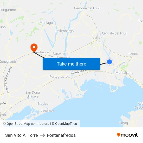 San Vito al Torre to Fontanafredda map