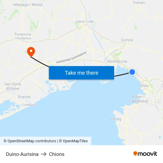 Duino-Aurisina to Chions map