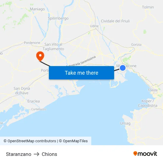 Staranzano to Chions map