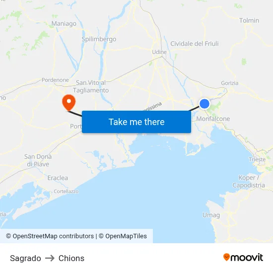 Sagrado to Chions map