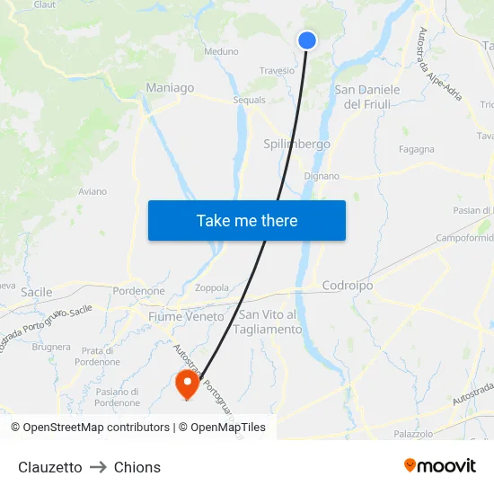 Clauzetto to Chions map