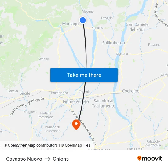 Cavasso Nuovo to Chions map