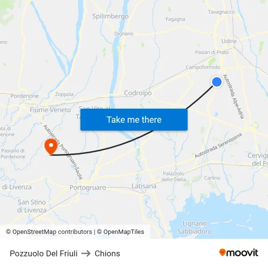 Pozzuolo del Friuli to Chions map