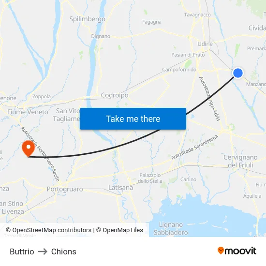 Buttrio to Chions map