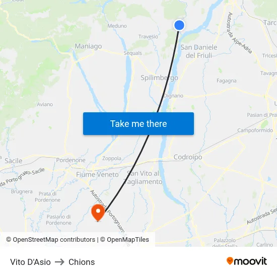 Vito d'Asio to Chions map