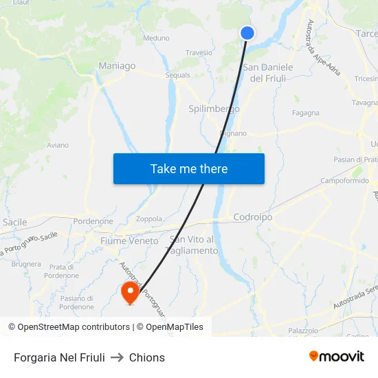 Forgaria Nel Friuli to Chions map
