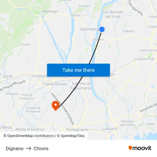 Dignano to Chions map