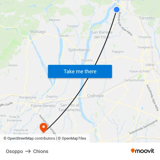 Osoppo to Chions map