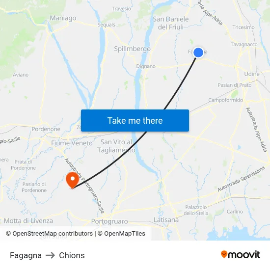 Fagagna to Chions map
