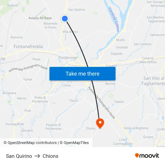San Quirino to Chions map