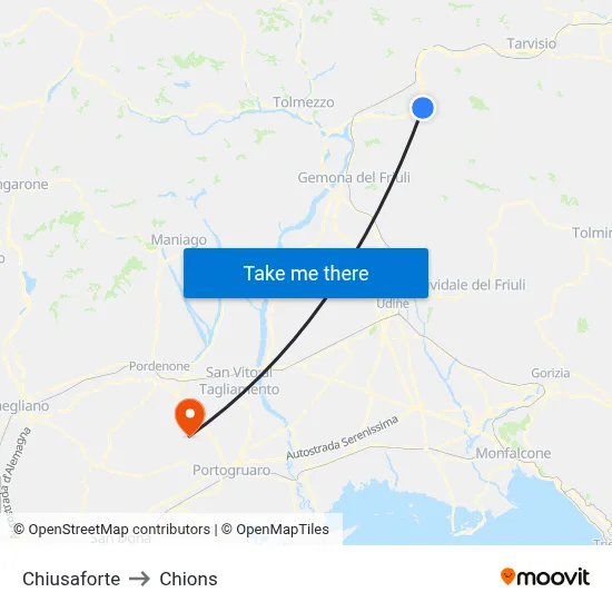 Chiusaforte to Chions map