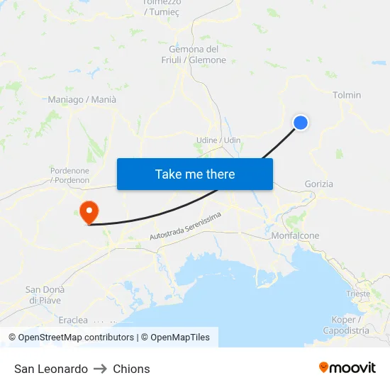 San Leonardo to Chions map