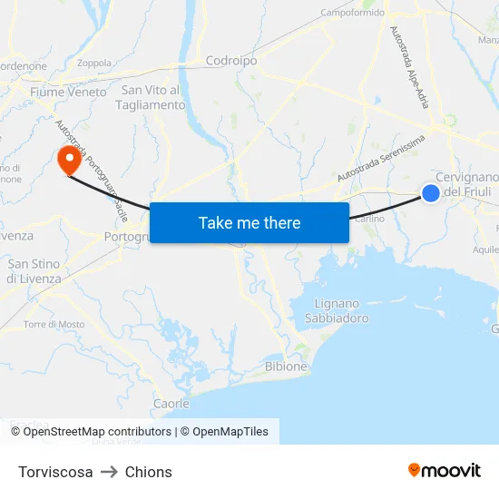 Torviscosa to Chions map