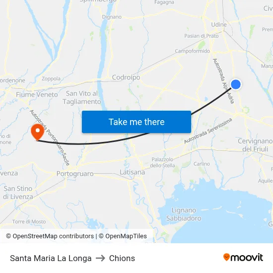Santa Maria la Longa to Chions map