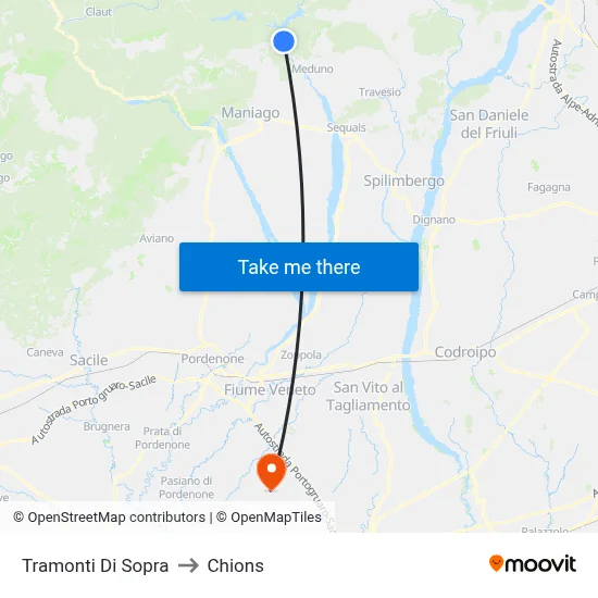 Tramonti di Sopra to Chions map