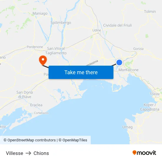 Villesse to Chions map