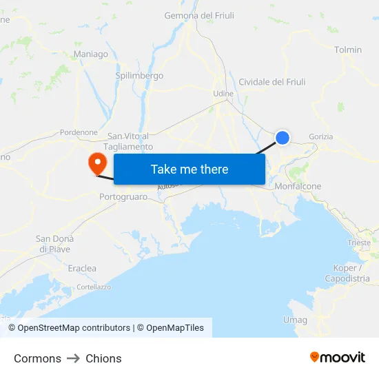 Cormons to Chions map