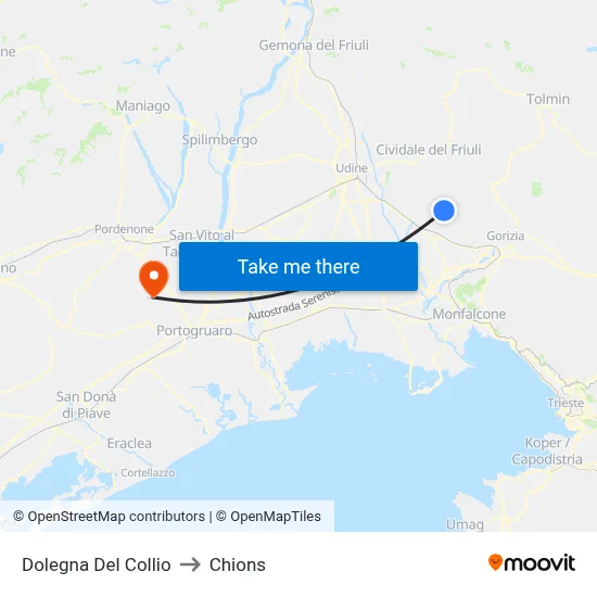 Dolegna del Collio to Chions map