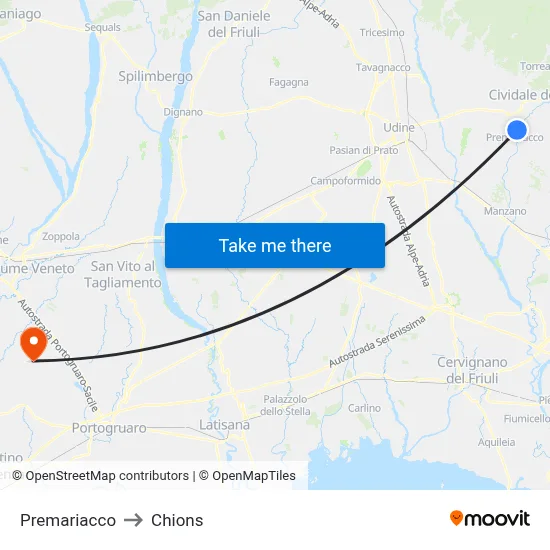 Premariacco to Chions map