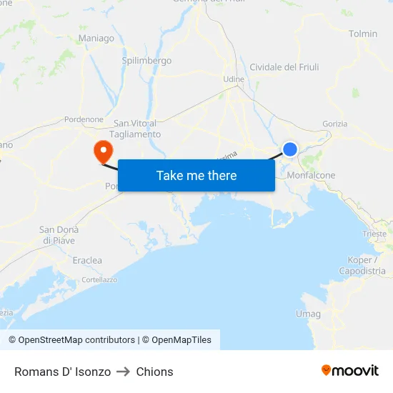 Romans d'Isonzo to Chions map