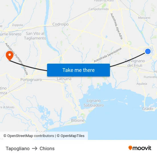Tapogliano to Chions map