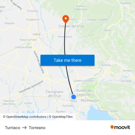 Turriaco to Torreano map