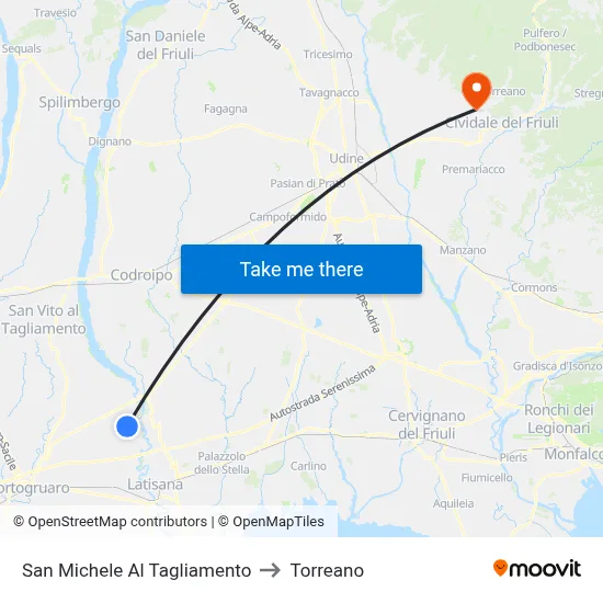 San Michele Al Tagliamento to Torreano map