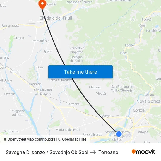 Savogna D'Isonzo / Sovodnje Ob Soči to Torreano map