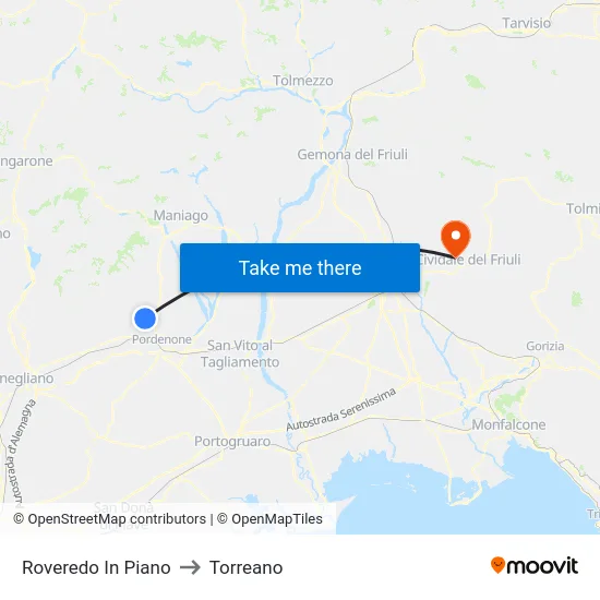 Roveredo In Piano to Torreano map