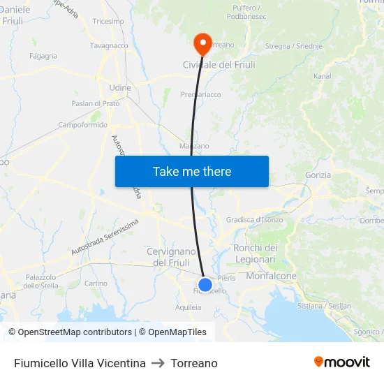 Fiumicello Villa Vicentina to Torreano map