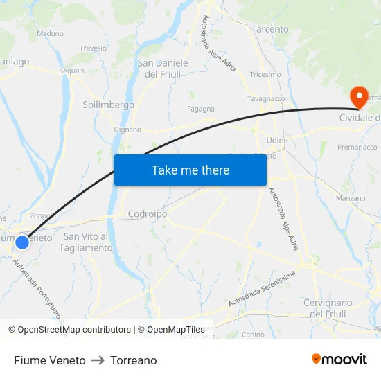 Fiume Veneto to Torreano map