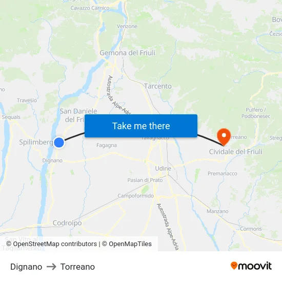 Dignano to Torreano map
