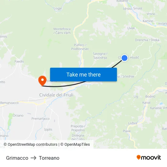 Grimacco to Torreano map