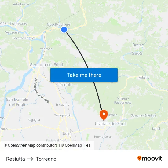 Resiutta to Torreano map