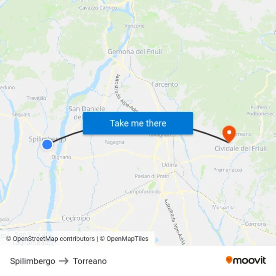 Spilimbergo to Torreano map